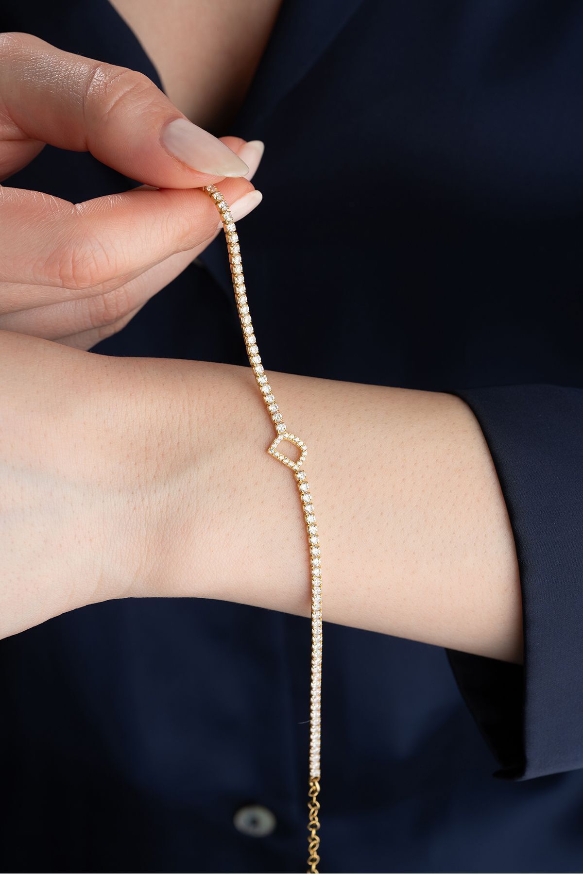 Gümüş Gold Harf Su Yolu Bileklik