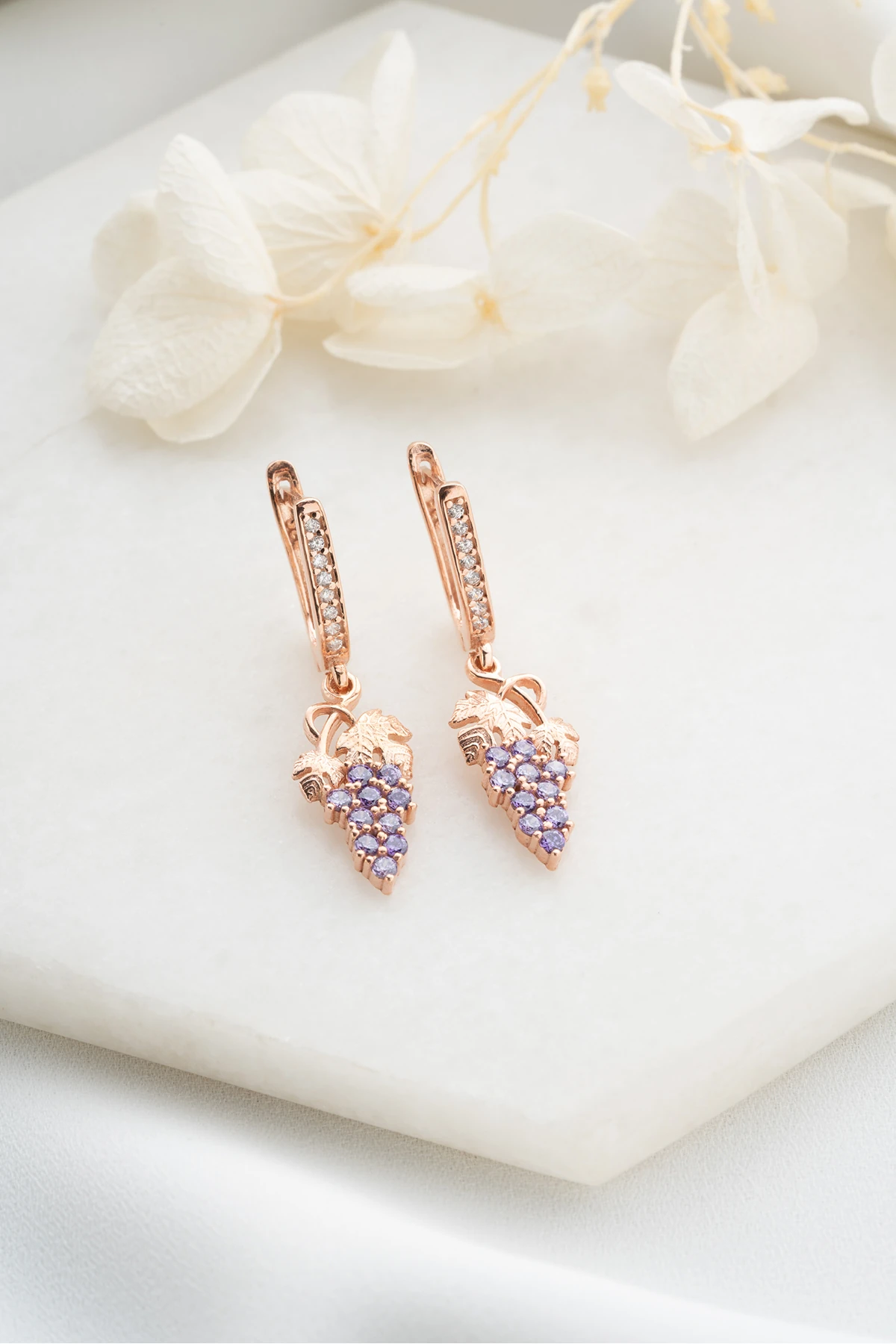 Gümüş Rose Sallantılı Üzüm Küpe