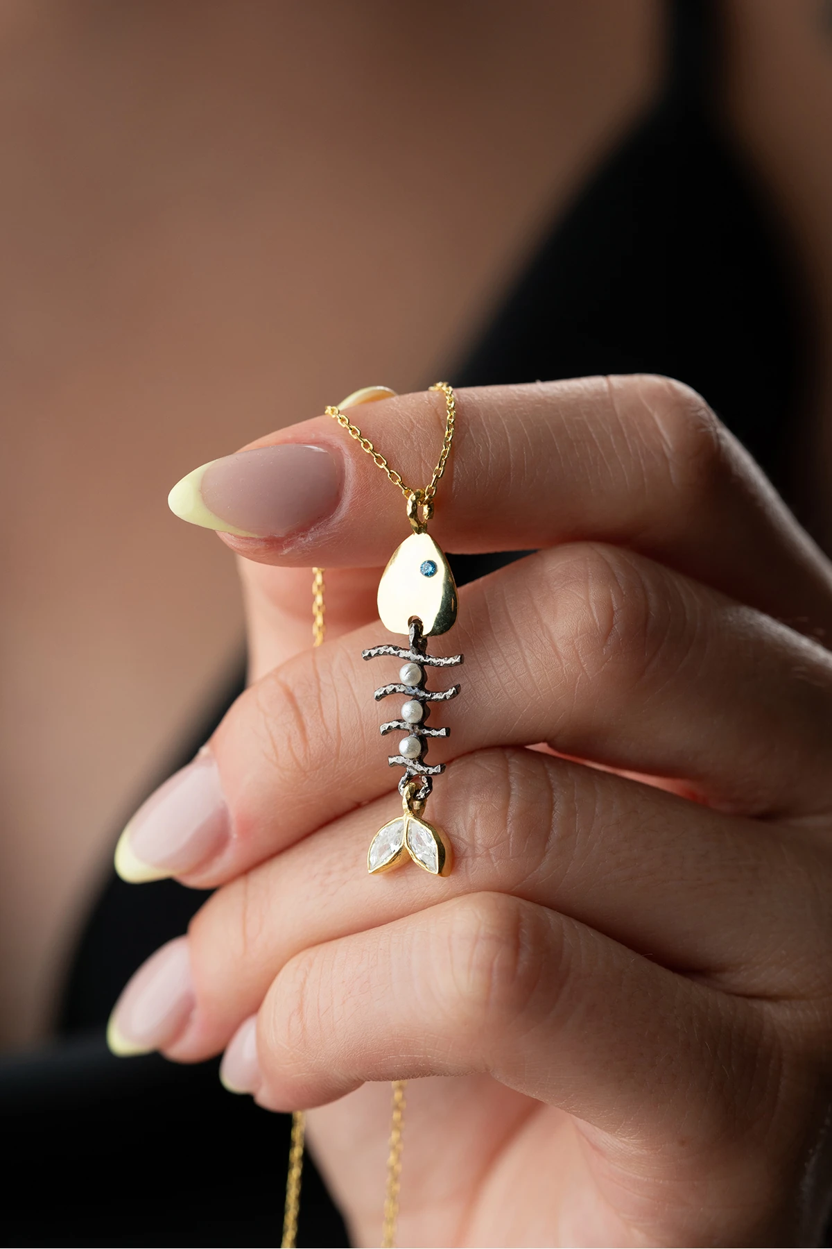 Gümüş Balık Kılçığı Kolye