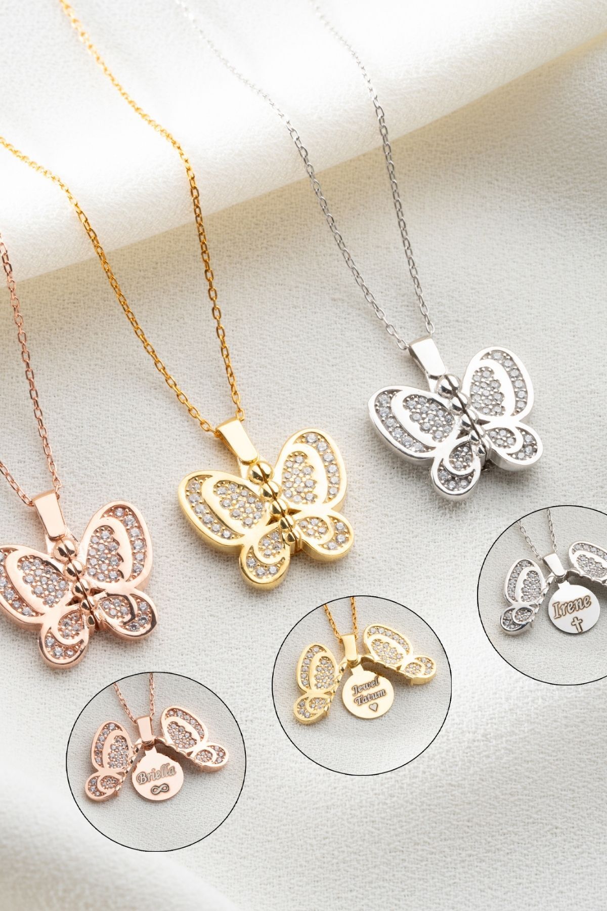 Gümüş Açılabilen İsimli Kelebek Kolye