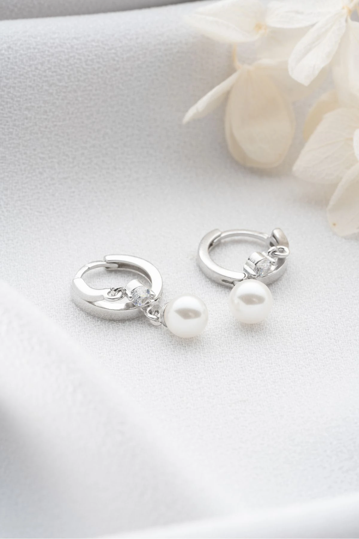 Gümüş Çift Taşlı İnci Küpe