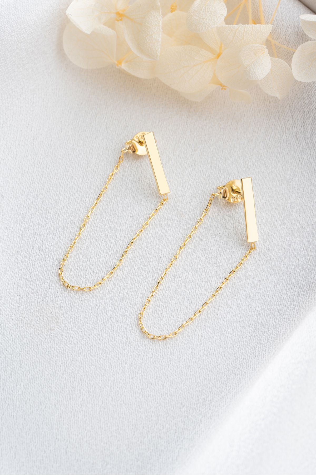 Gümüş Gold Zincir Küpe