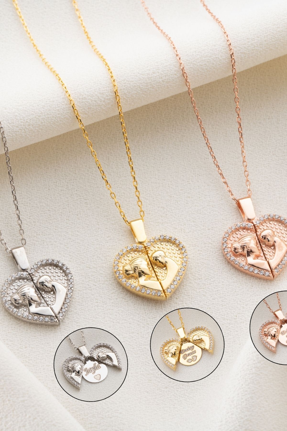 Gümüş Açılabilen Isimli Anne Bebek Kolye