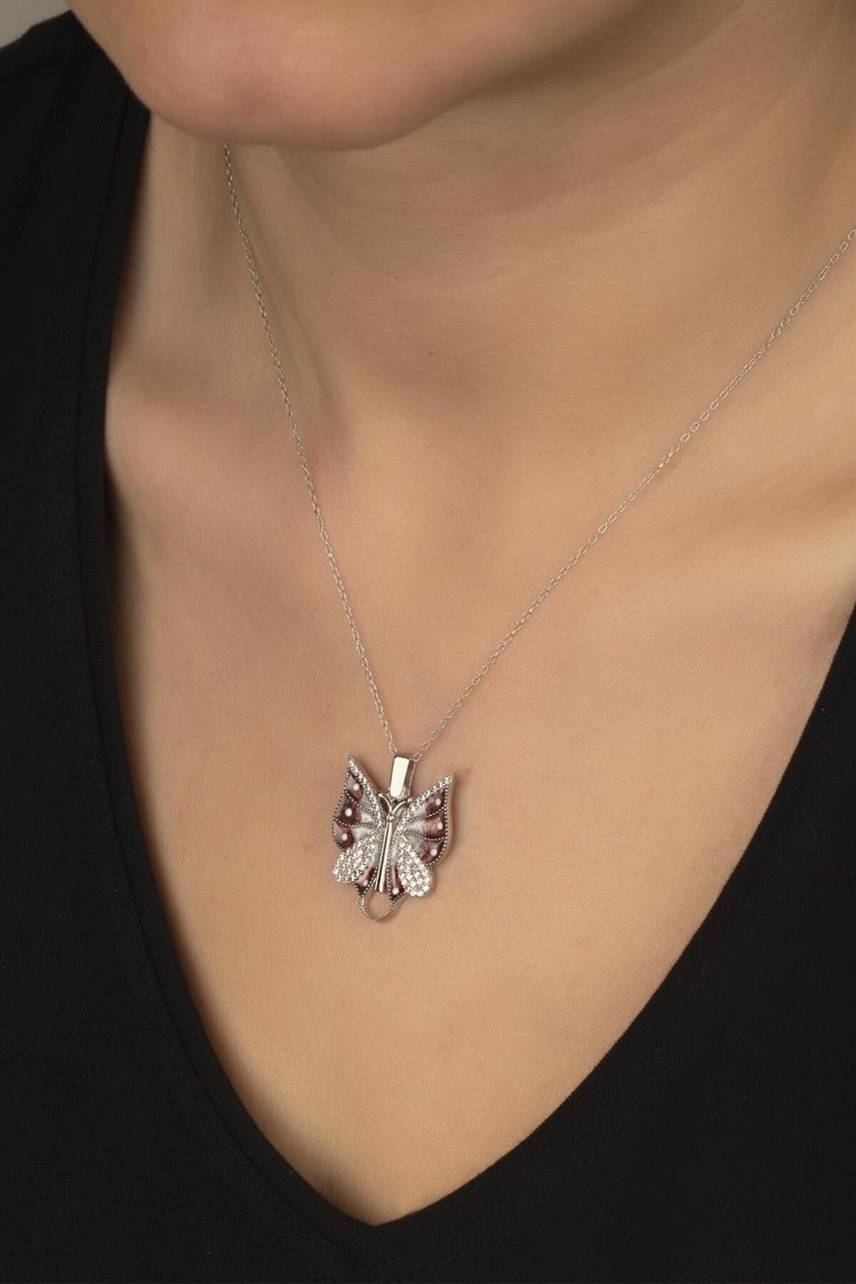 Gümüş Açılabilen Kelebek Kolye