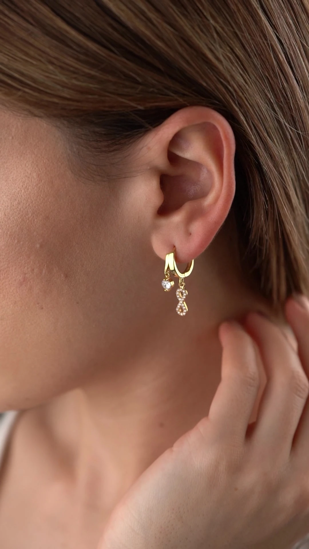 Gümüş Çift Sonsuzluk Taşlı Küpe