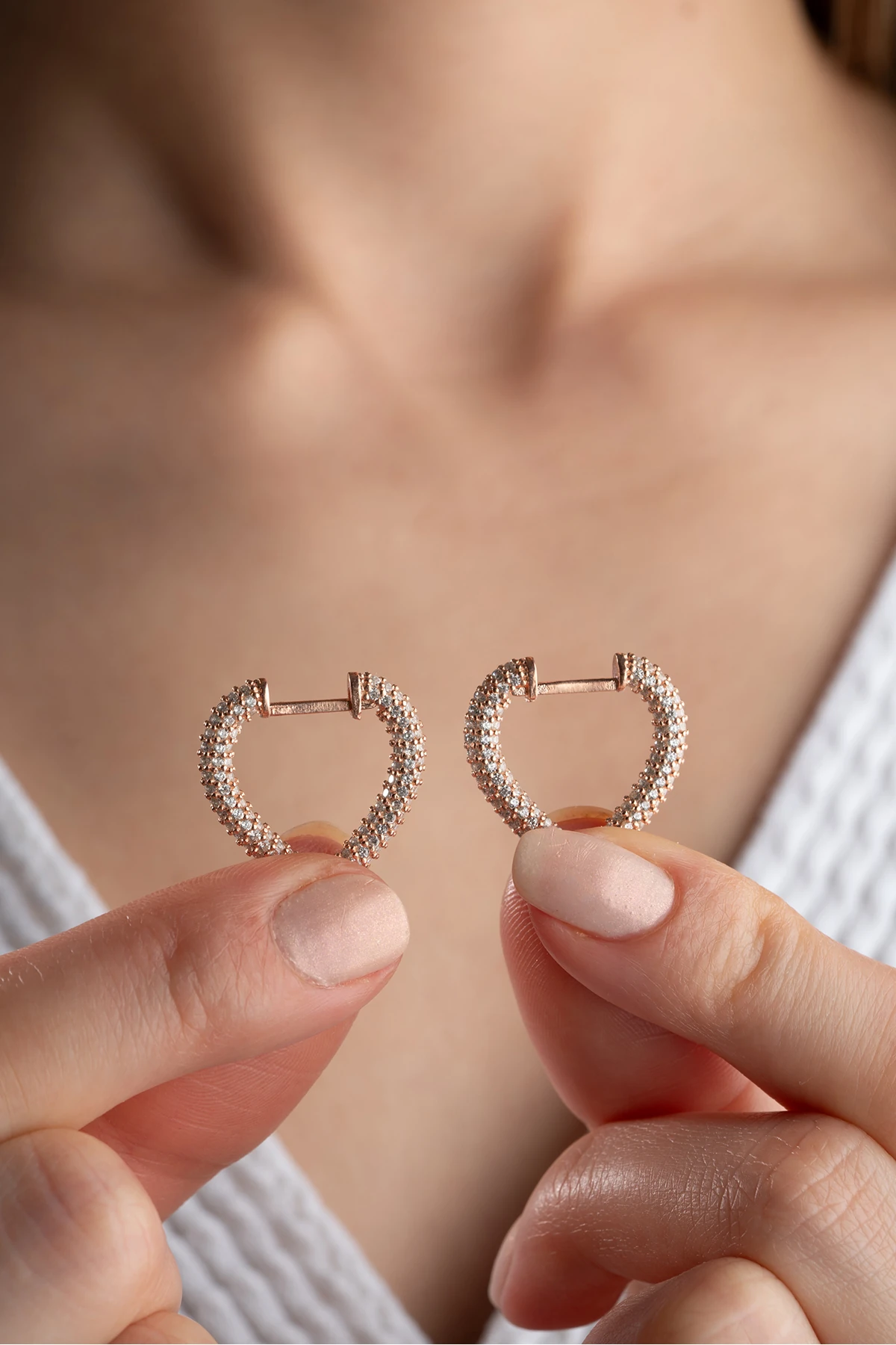 Gümüş Zirkon Taşlı Kalp Küpe