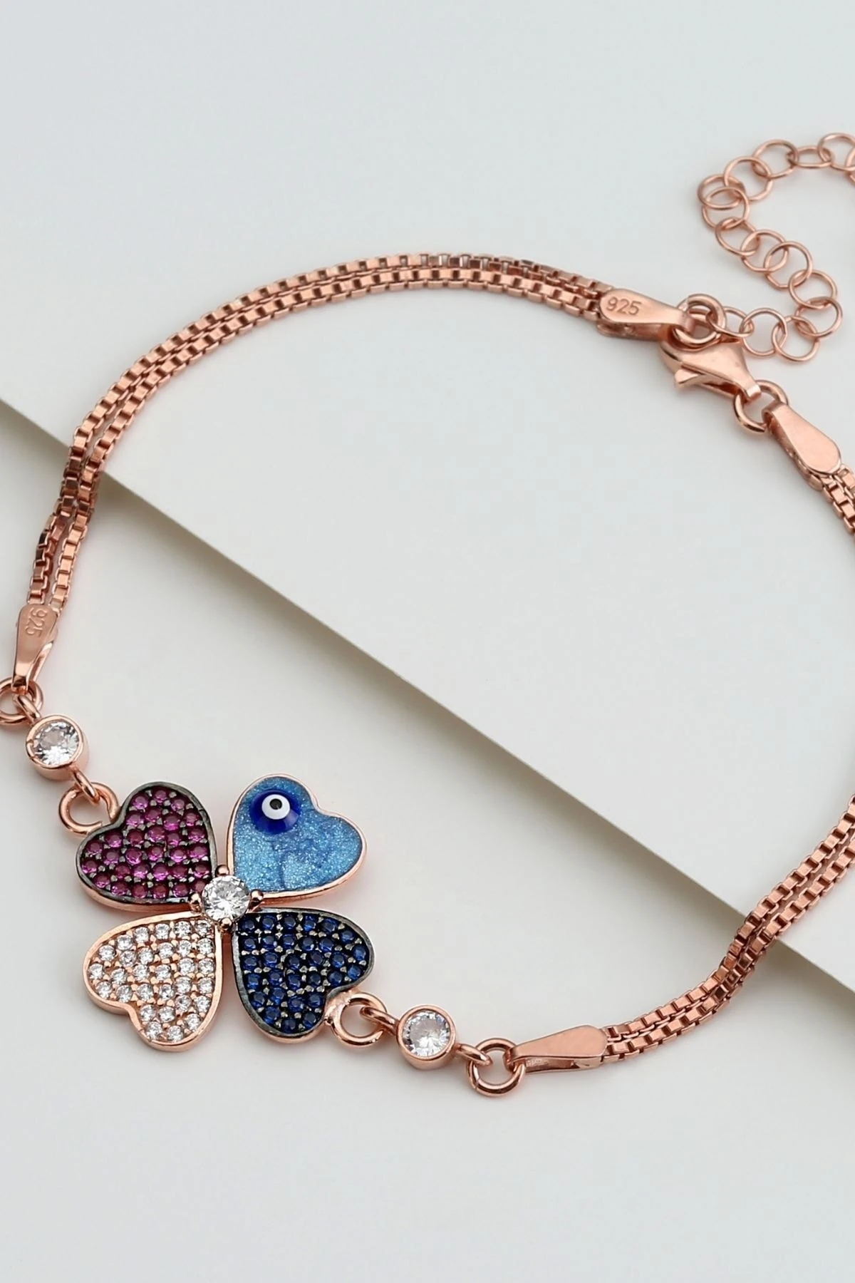 Rose Renkli Yonca Gümüş Bileklik