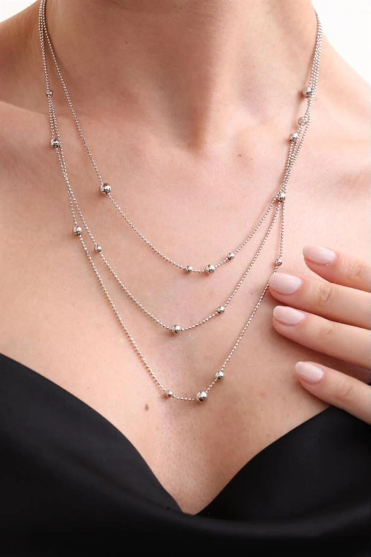 3 Sıra Dorika Toplu Gümüş Kolye