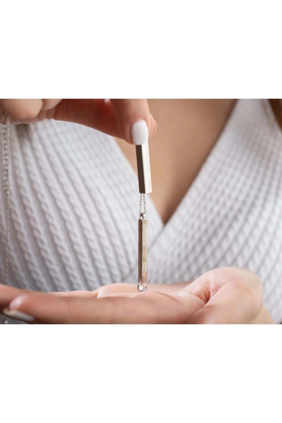 Gümüş Kişiye Özel Gizli Sütün Kolye