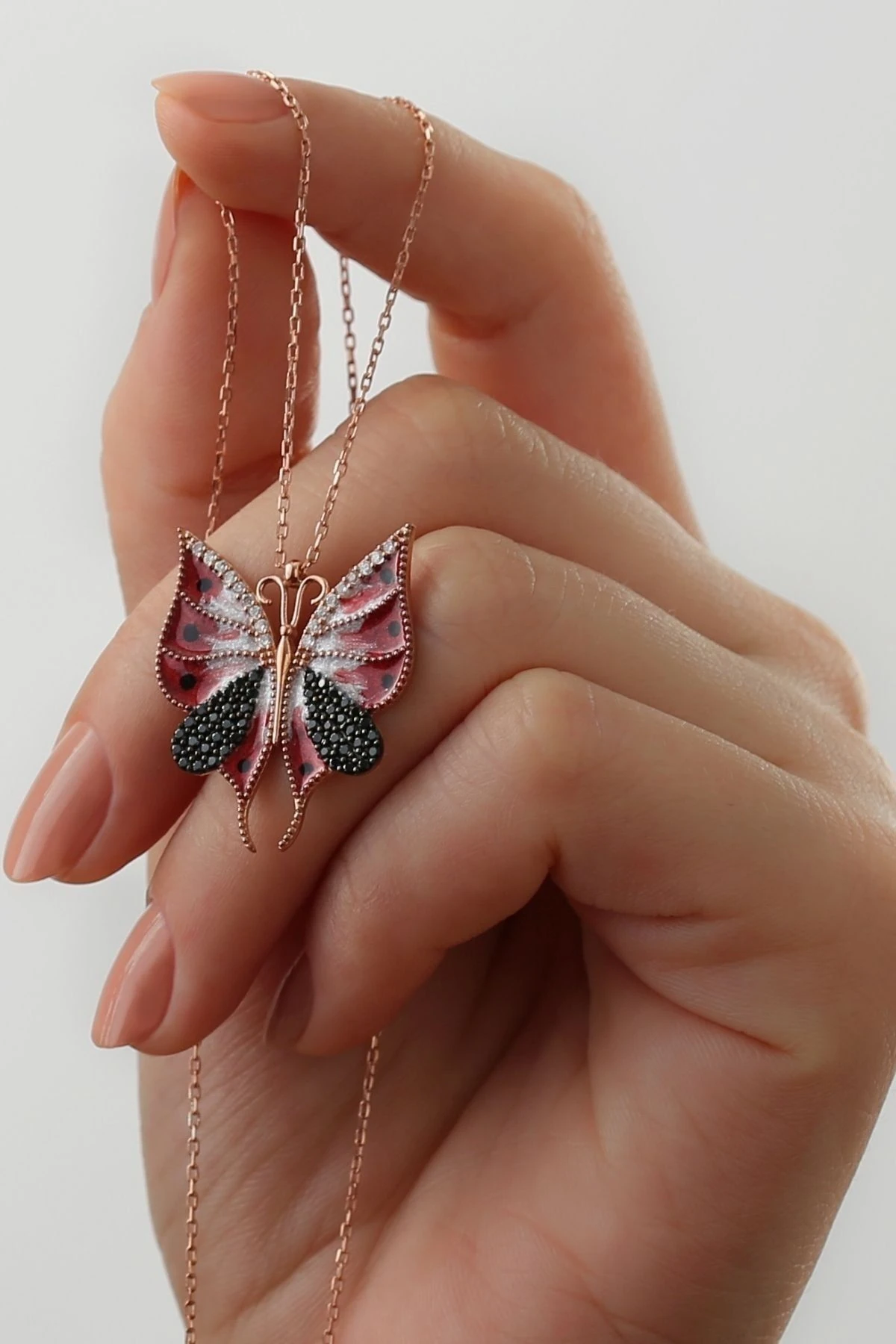 Kırmızı Kelebek Gümüş Kolye