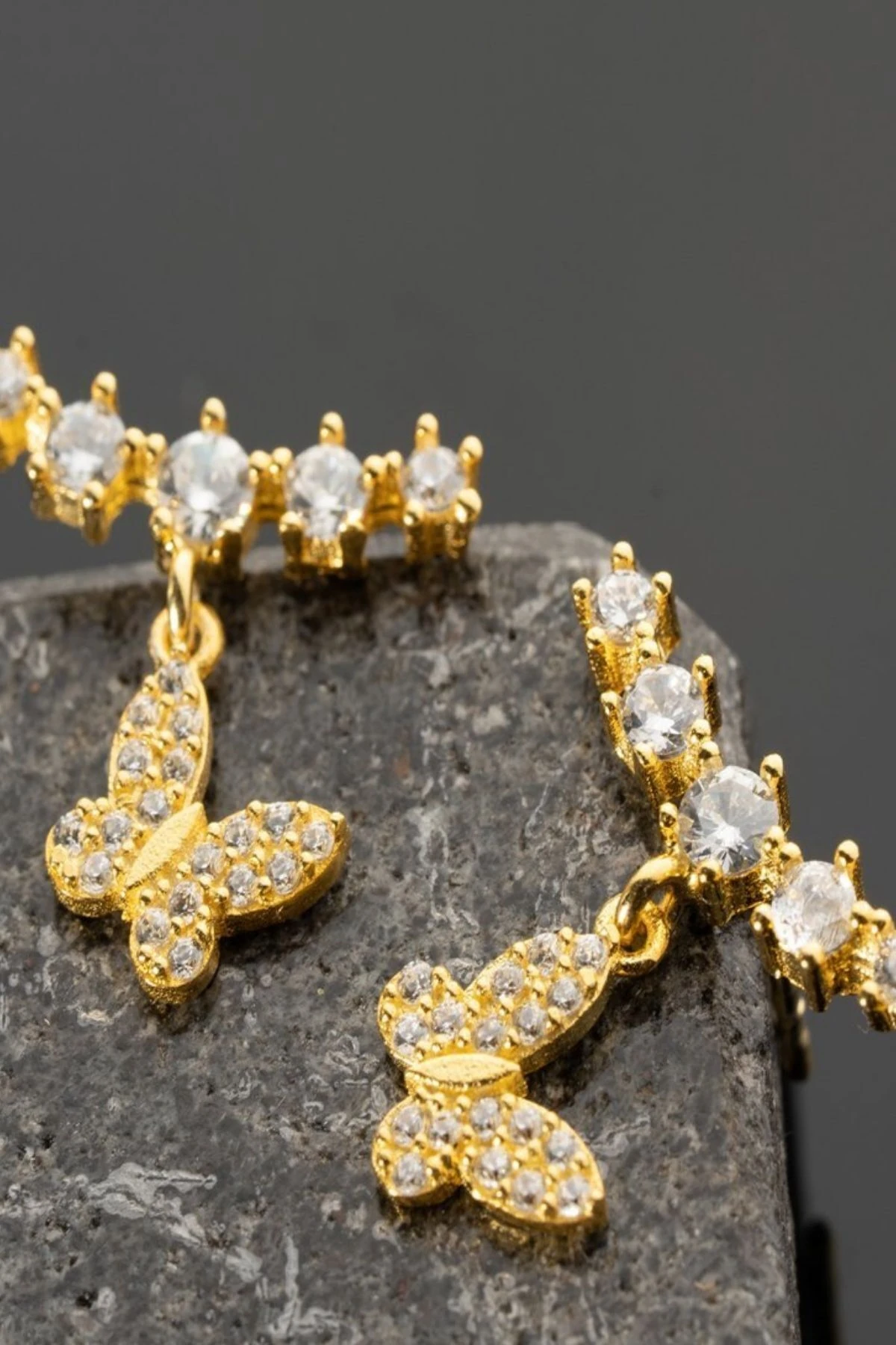 Gold 5 Taşlı Kelebek Gümüş Küpe