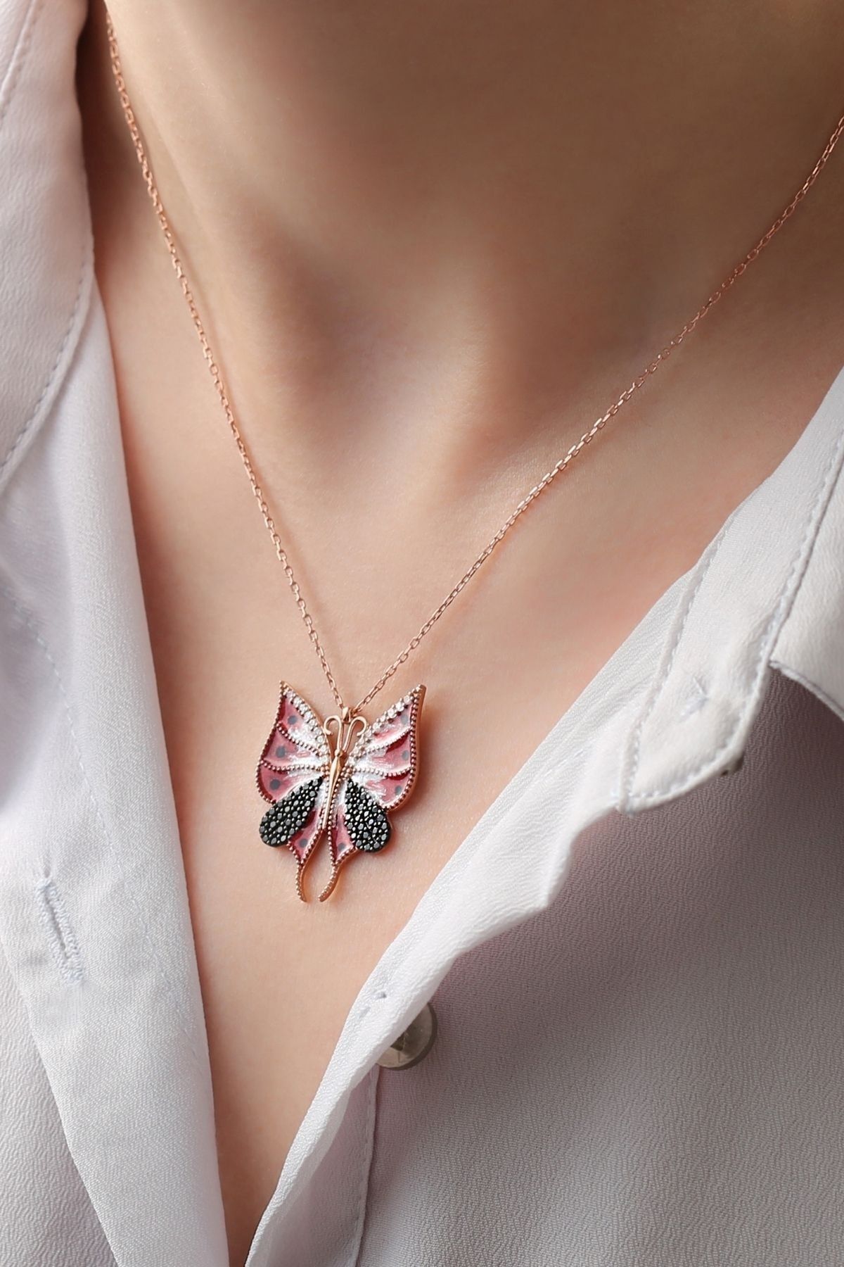 Kırmızı Kelebek Gümüş Kolye