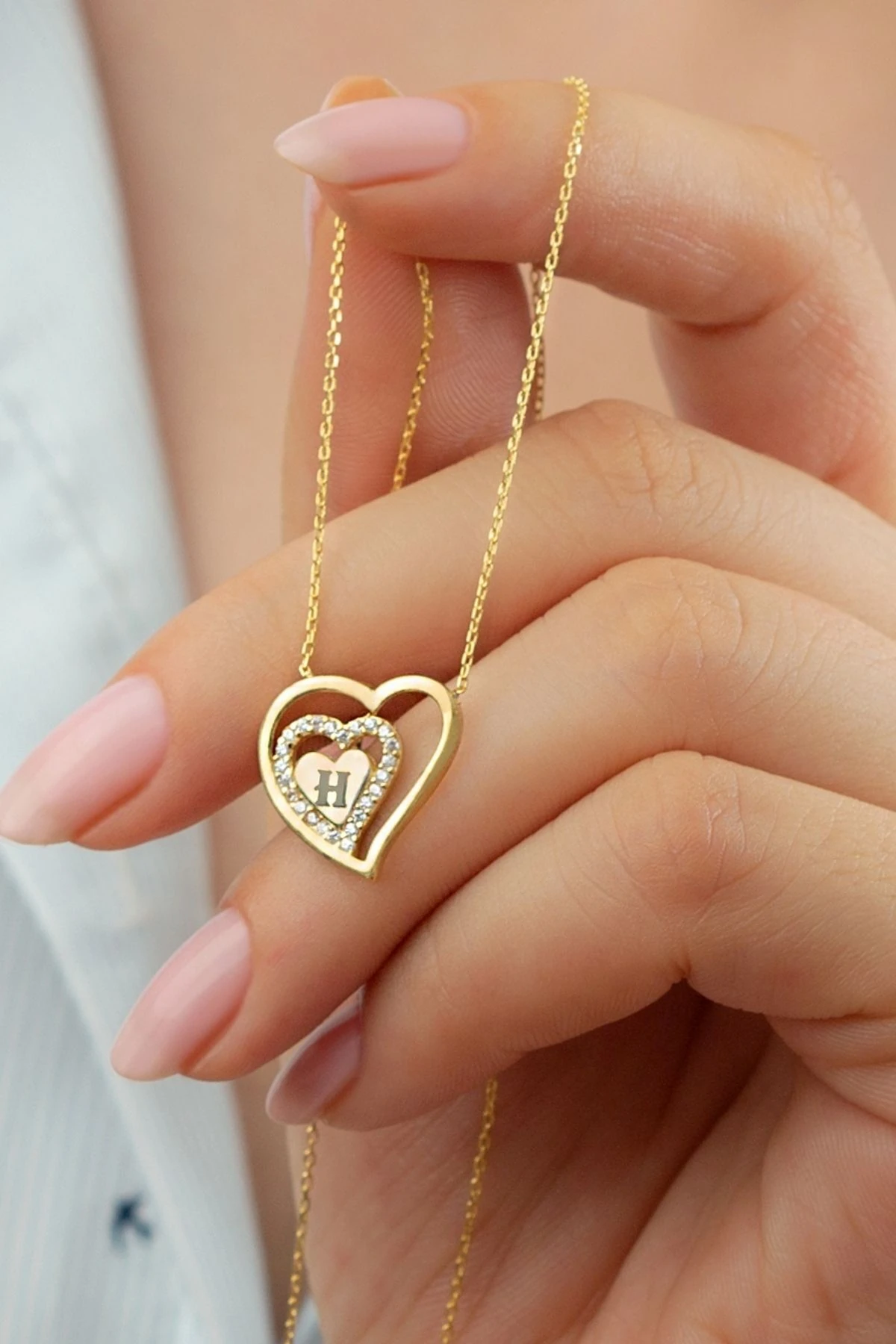 Gümüş Harfli Kalp Kolye