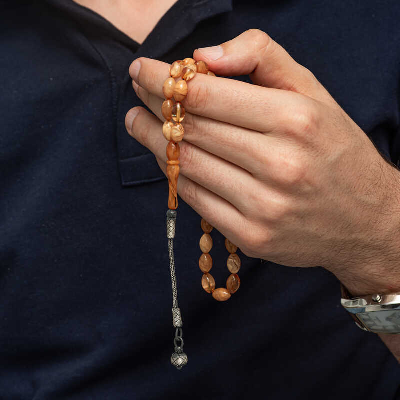 Gümüş Kazaz Püsküllü Sıkma Kehribar Tesbih