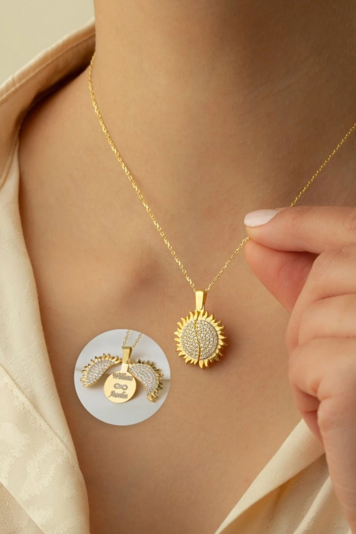 Gümüş Isimli Açılan Güneş Kolye