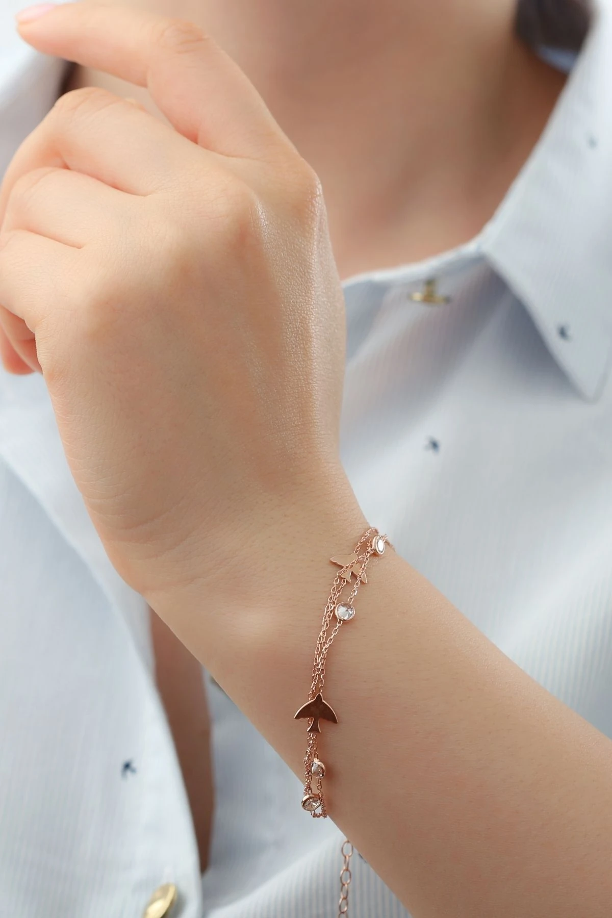 Gümüş Rose Kuş Figürlü Trend Bileklik