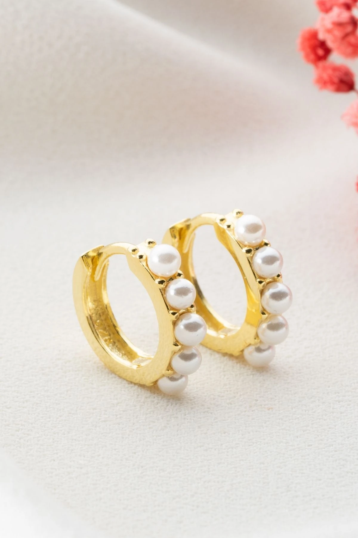 Gümüş İncili Halka Küpe