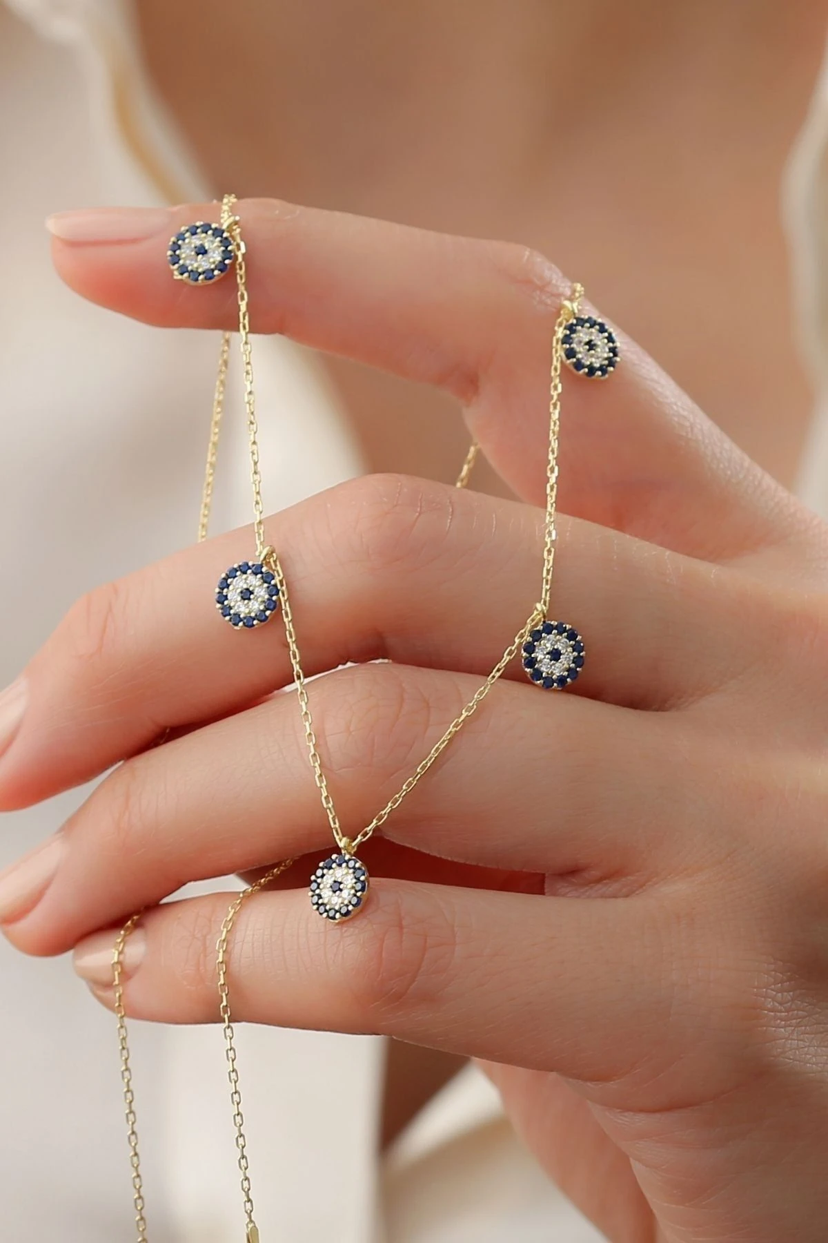 Gold 5'li Nazar Gümüş Kolye