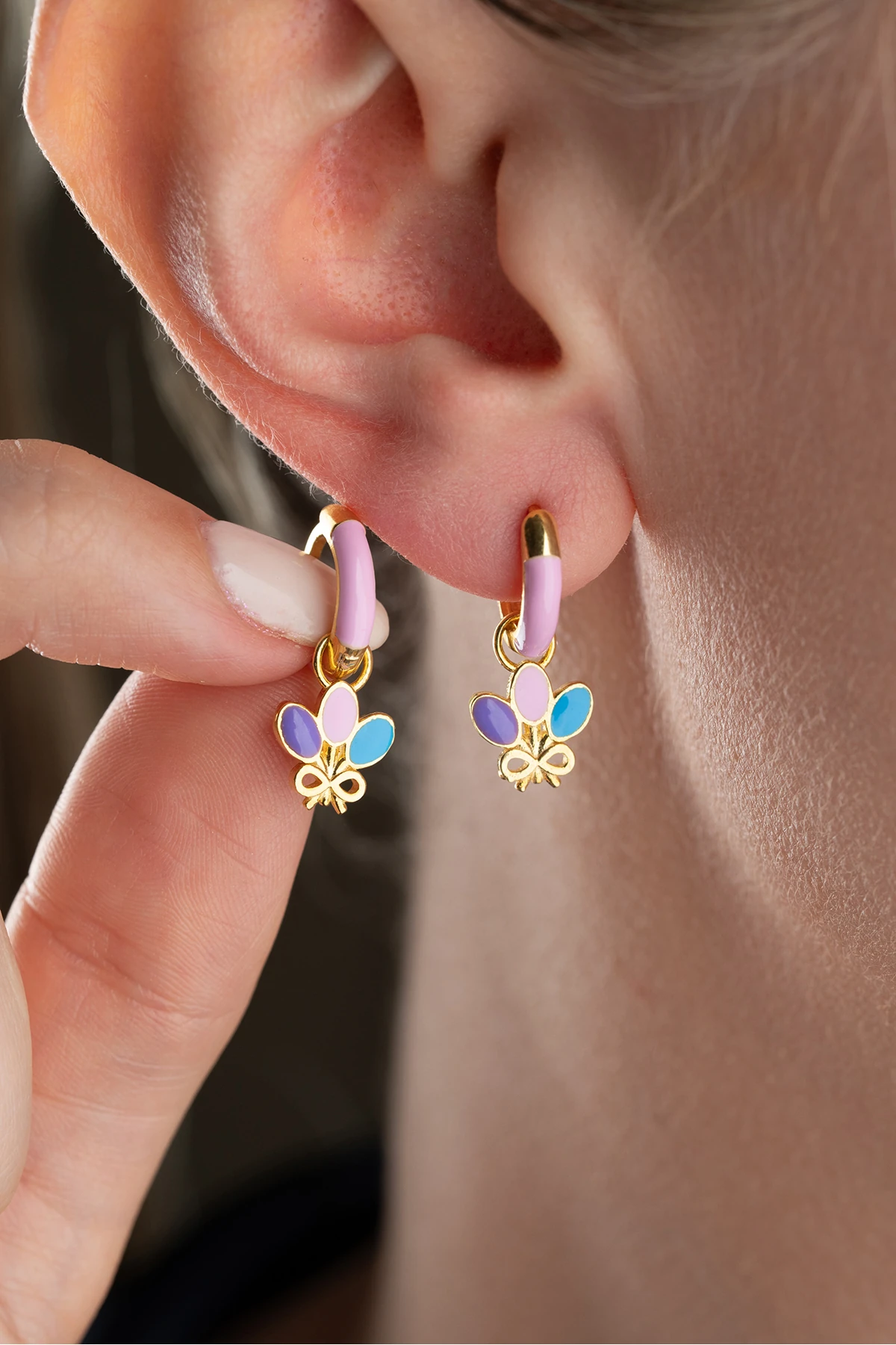 Gümüş Mineli Balon Çocuk Küpe