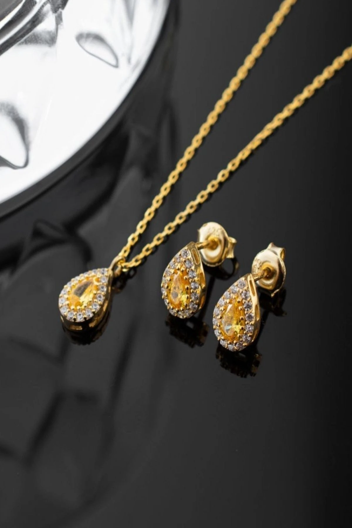 Gümüş Kasım Ayı Doğum Taşı ( Citrine ) Damla Kolye