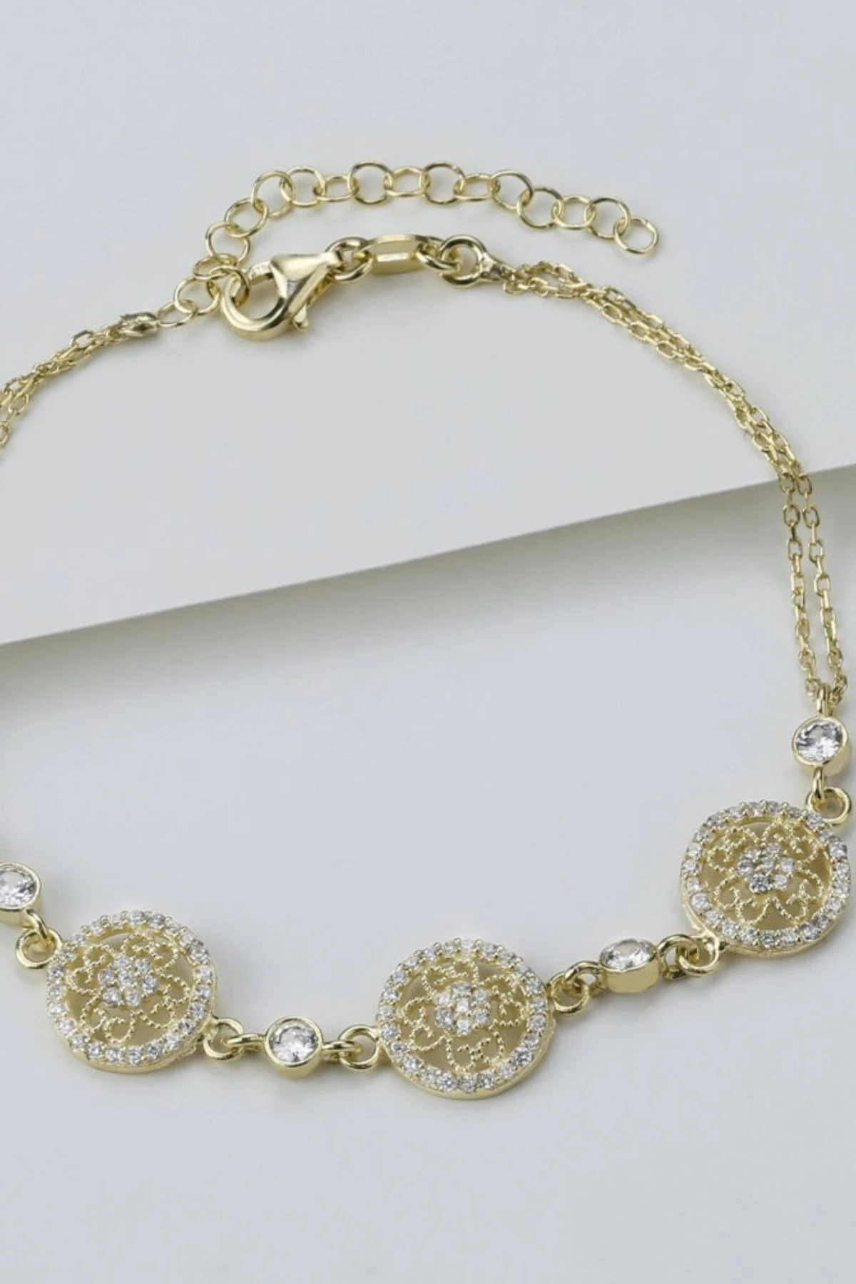 Gold Çiçek Gümüş Bileklik