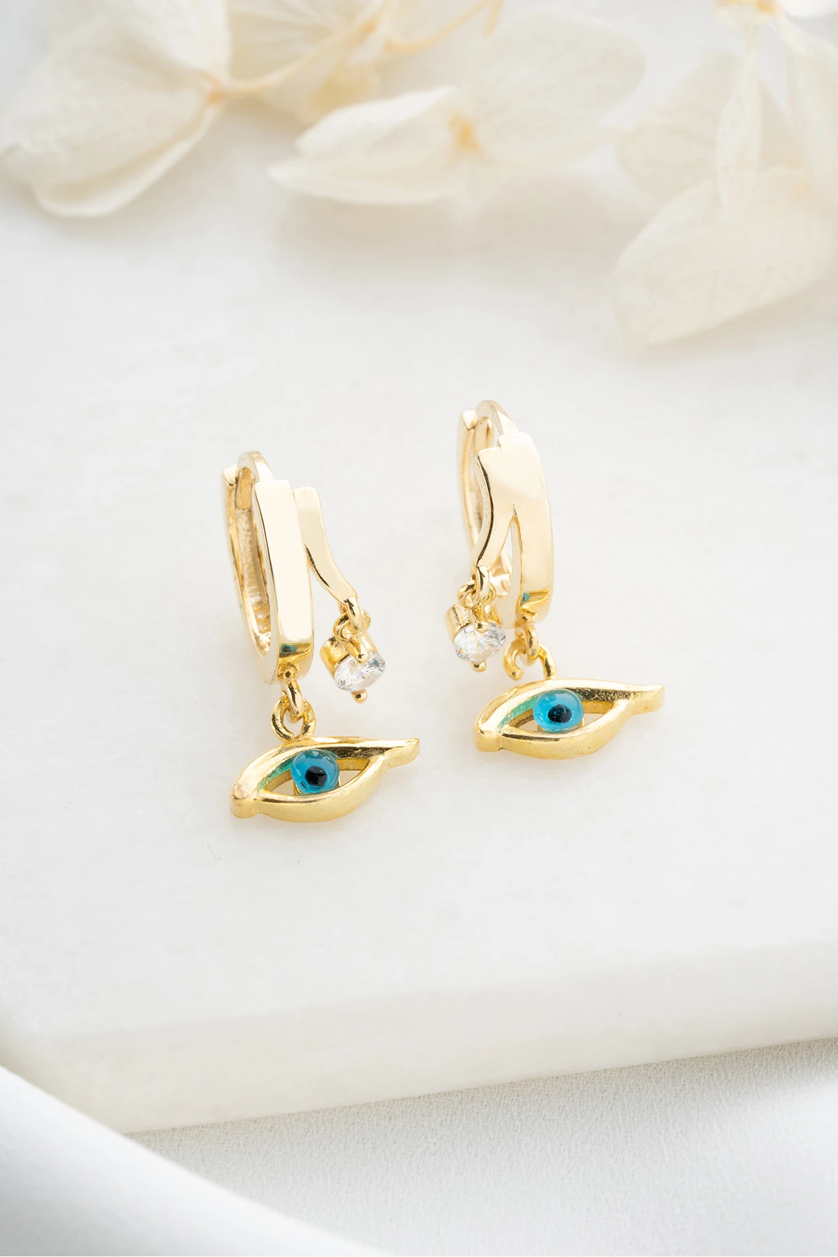 Gümüş Çift Taşlı Göz Küpe