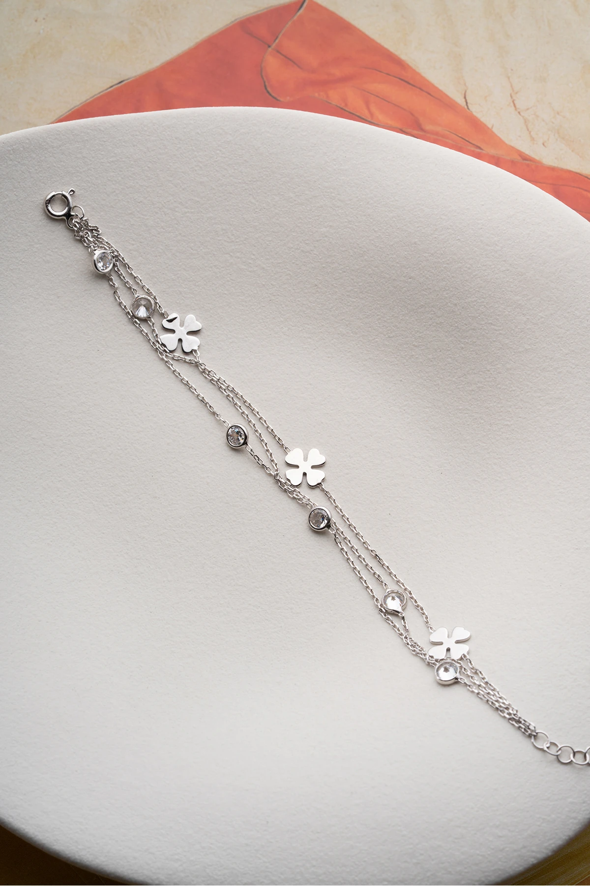 Gümüş Taşlı Yonca Bileklik