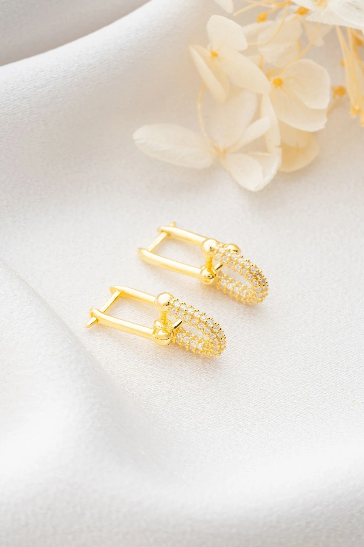 Gümüş Gold Zirkon Taşlı Trend Küpe