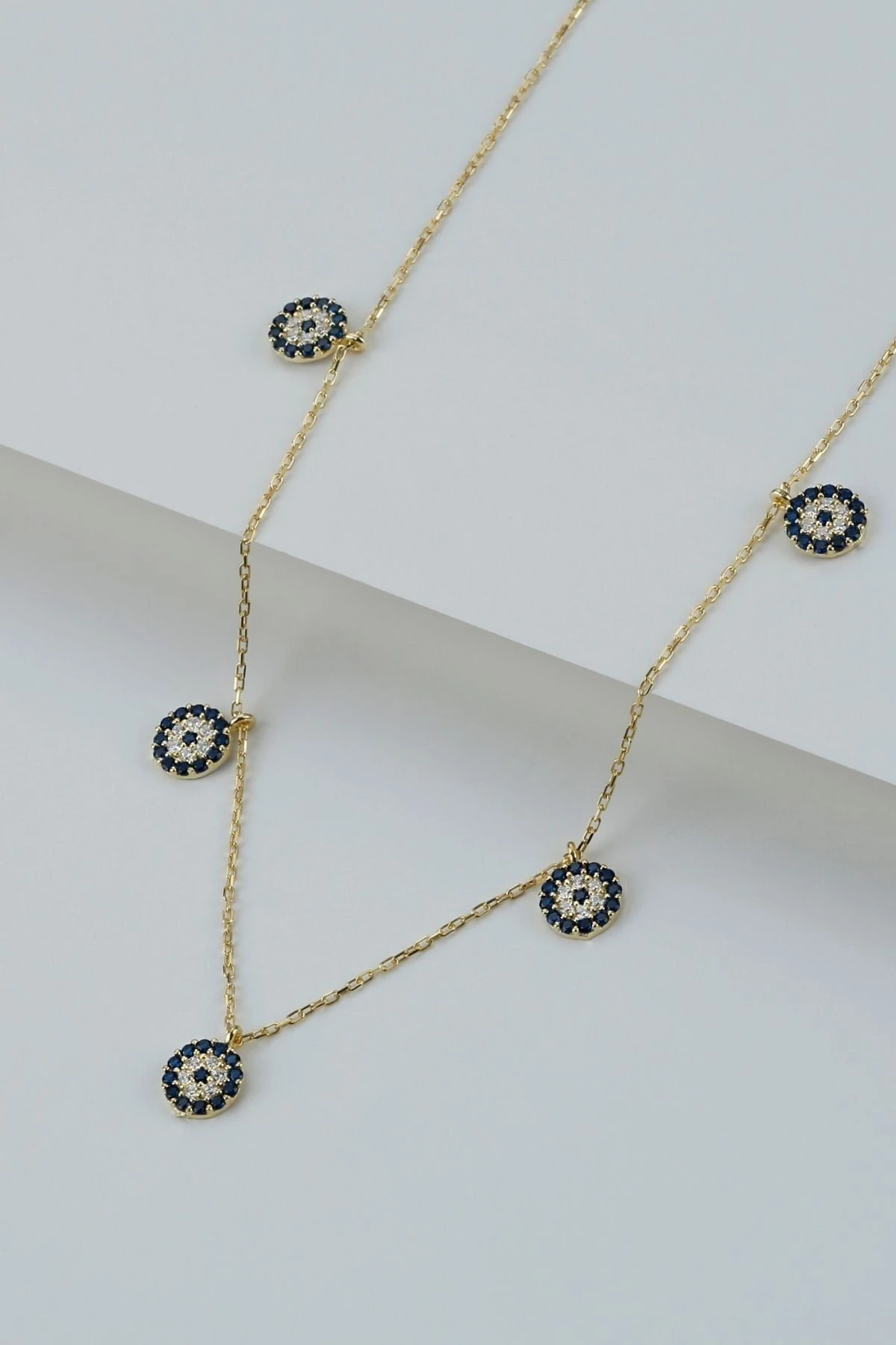 Gold 5'li Nazar Gümüş Kolye