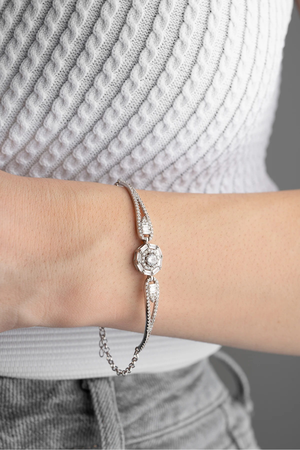 Gümüş Baget Taşlı Bileklik