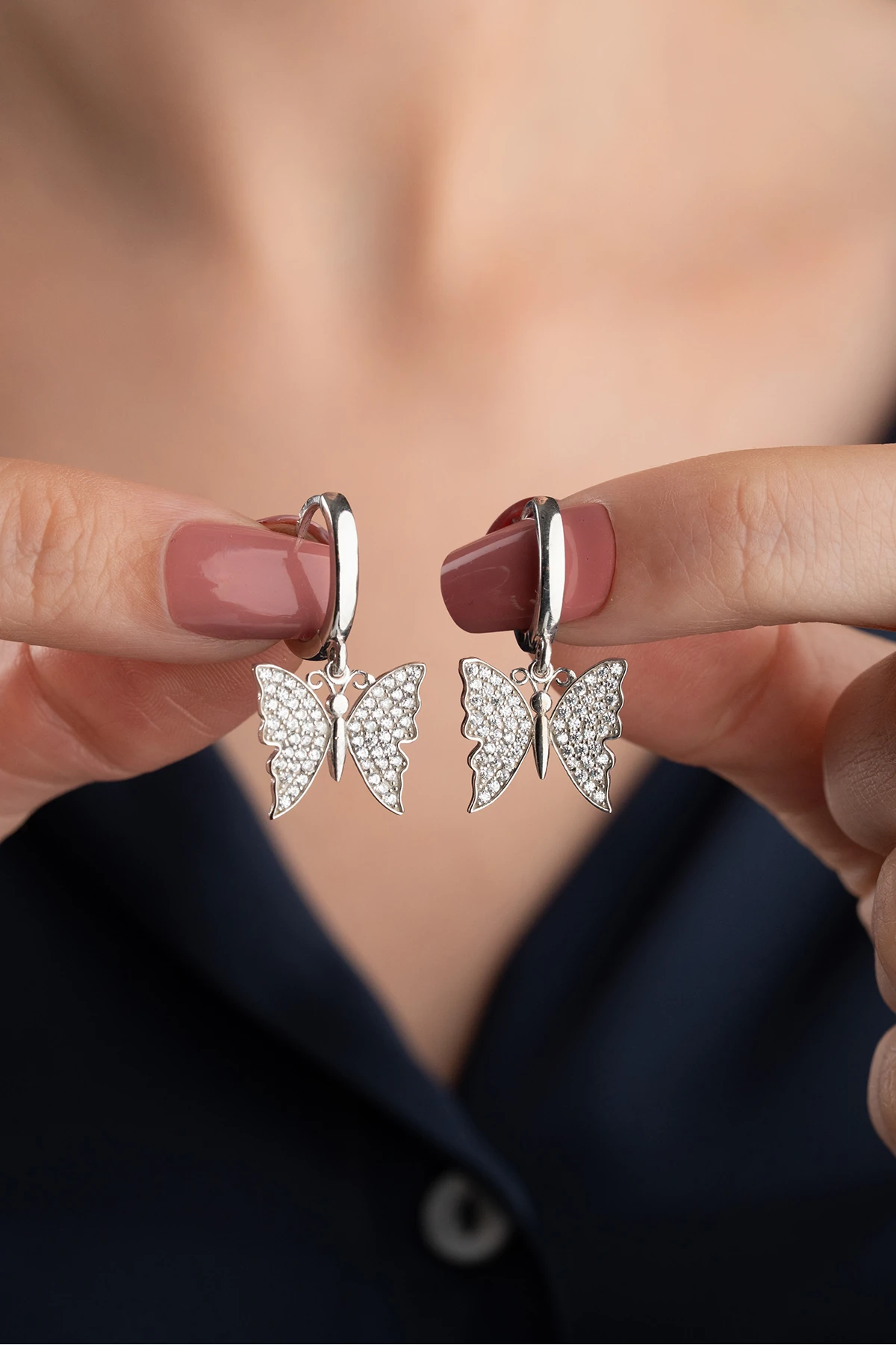 Gümüş Kelebek Küpe Küpe