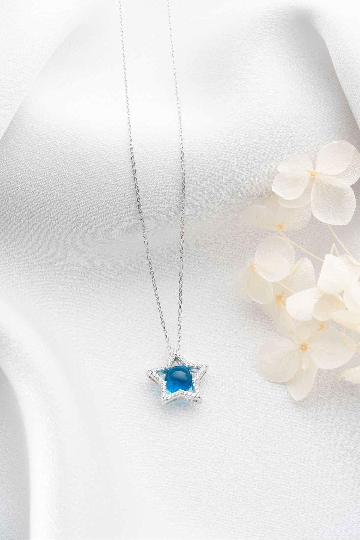 Gümüş Mavi Yıldız Kolye