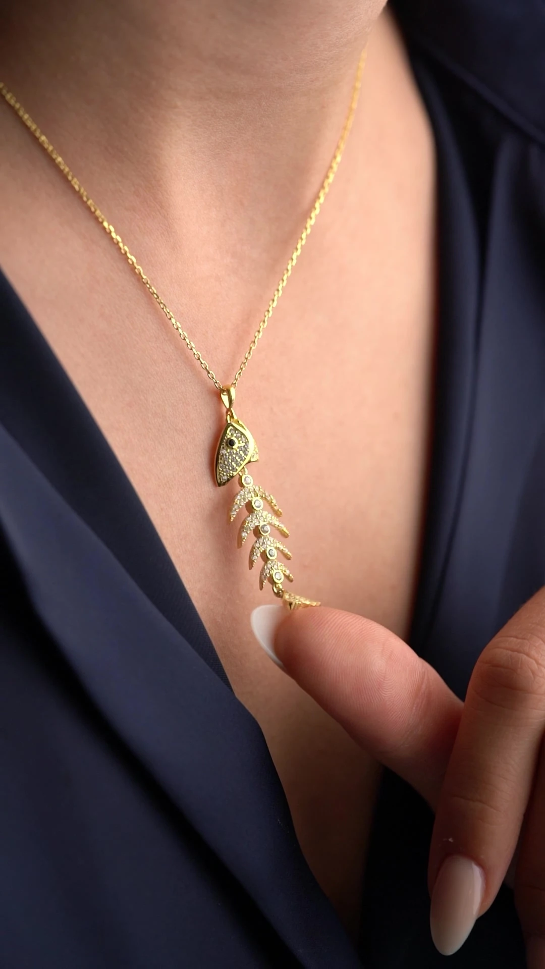 Gümüş Balık Kılçığı Kolye