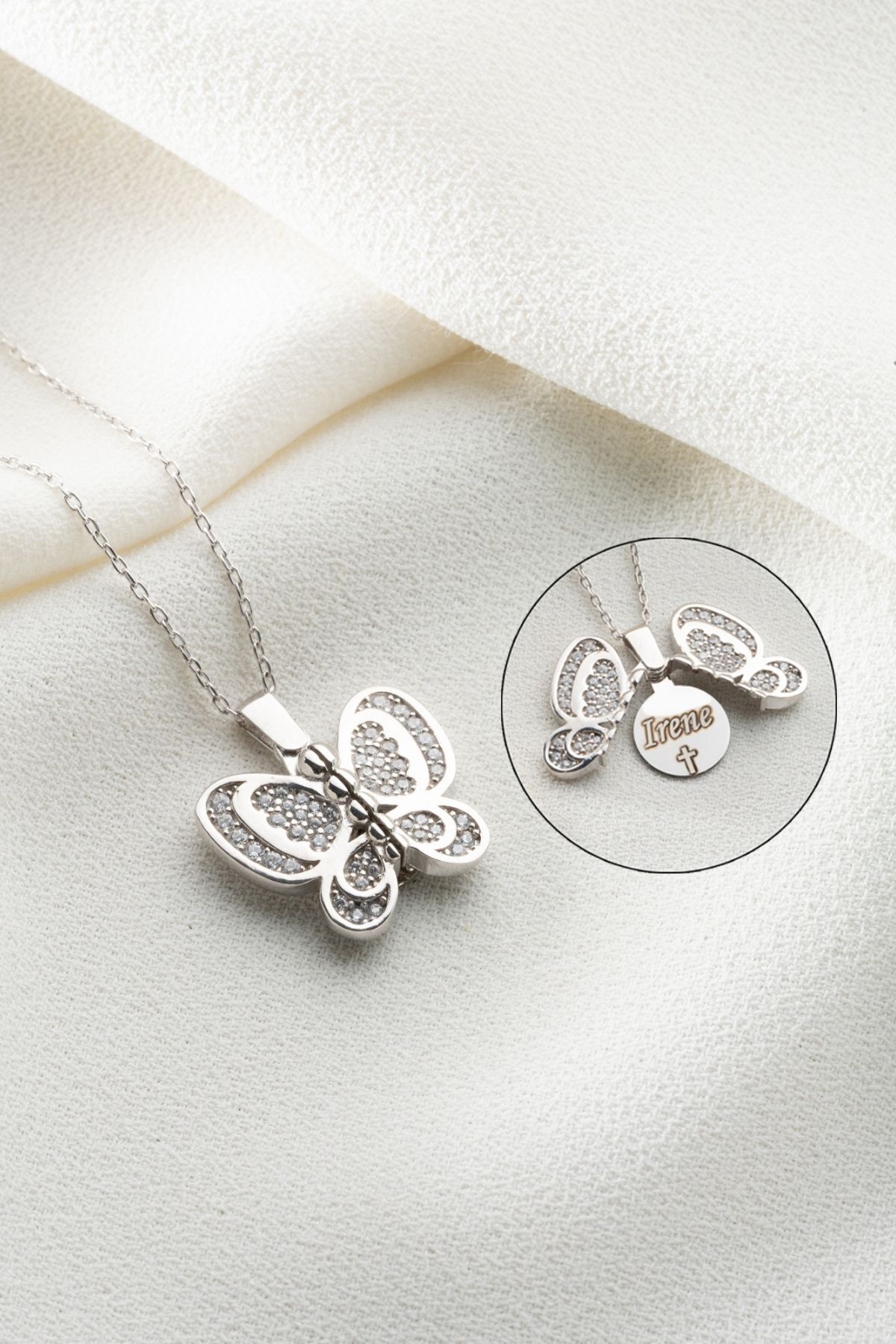 Gümüş Açılabilen İsimli Kelebek Kolye