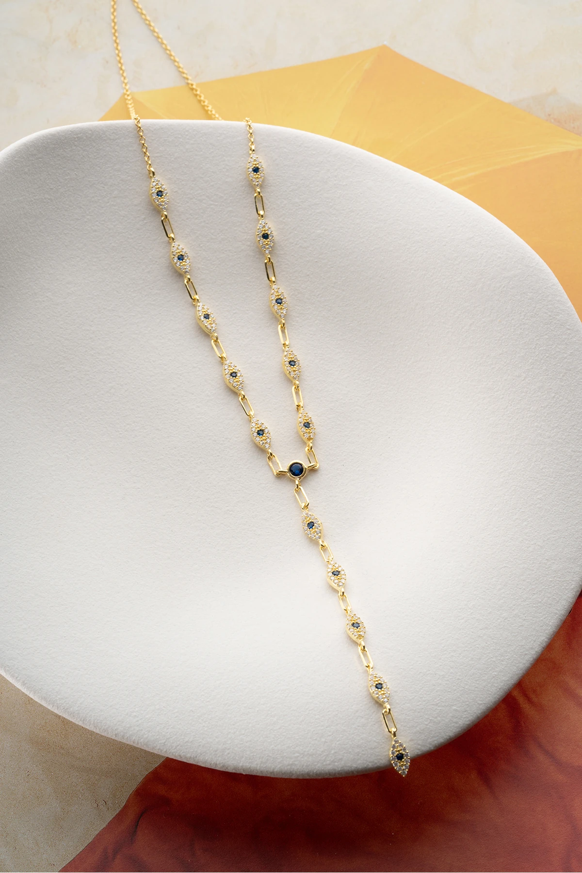 Gümüş Taşlı Y Zincir Göz Kolye