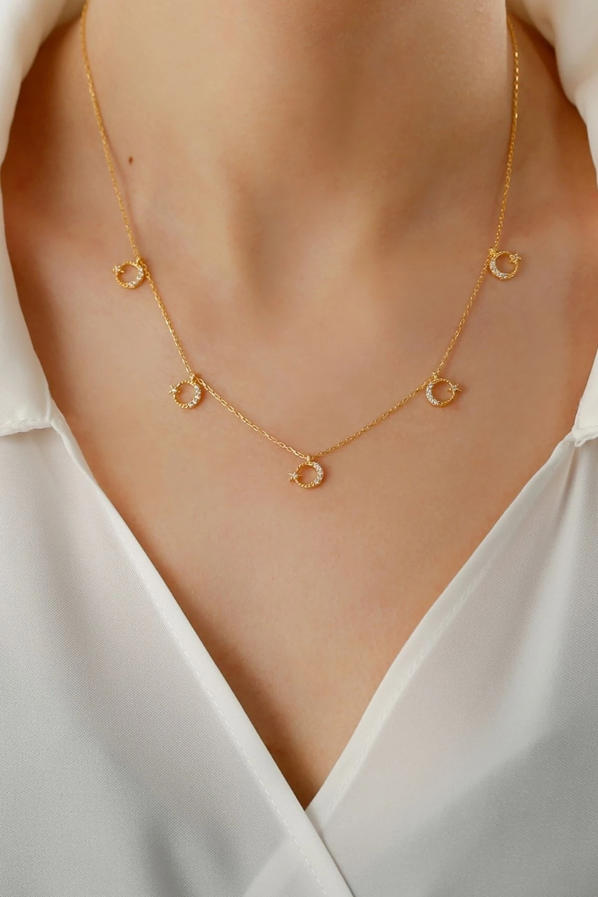 Gümüş Ay Yıldız Şans Kolyesi