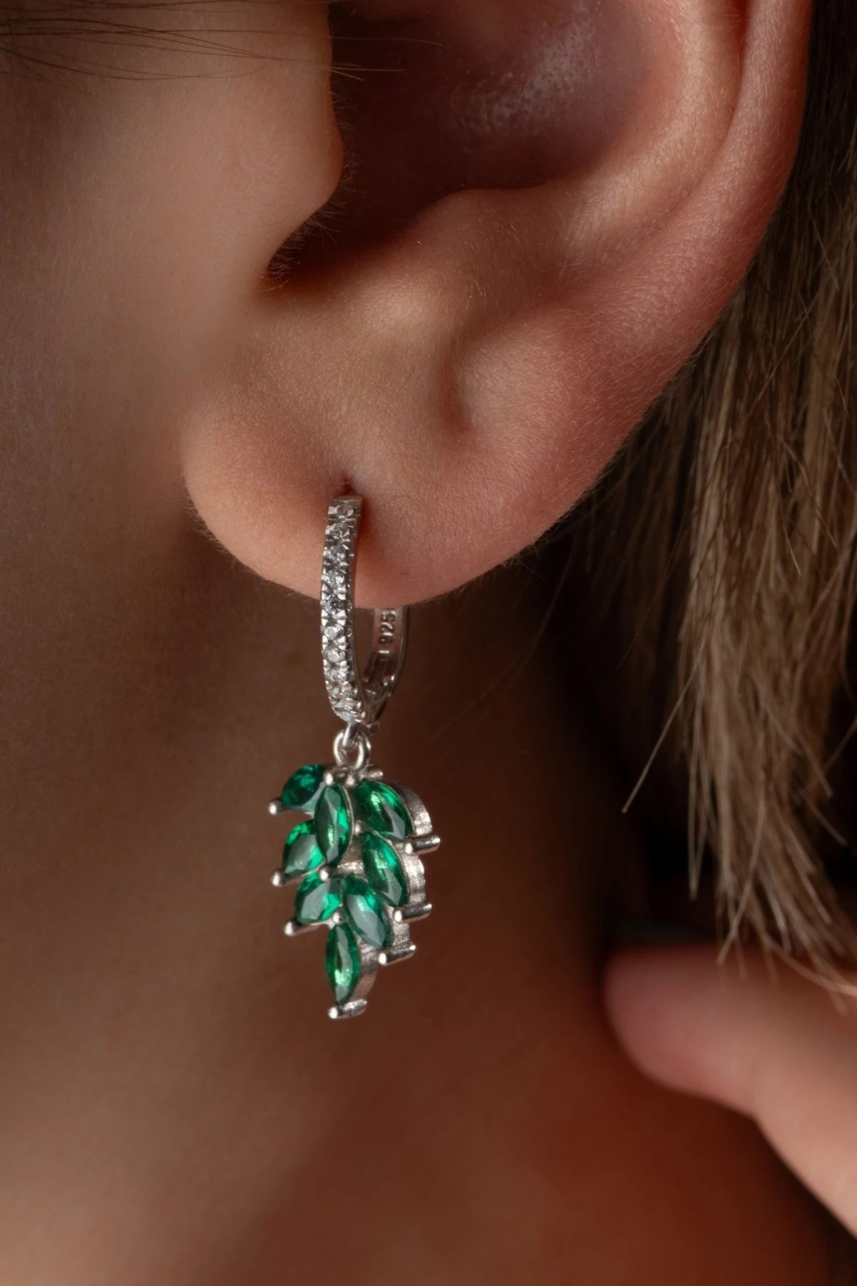 Gümüş Zümrüt Yeşili Kolye Küpe Takı Seti