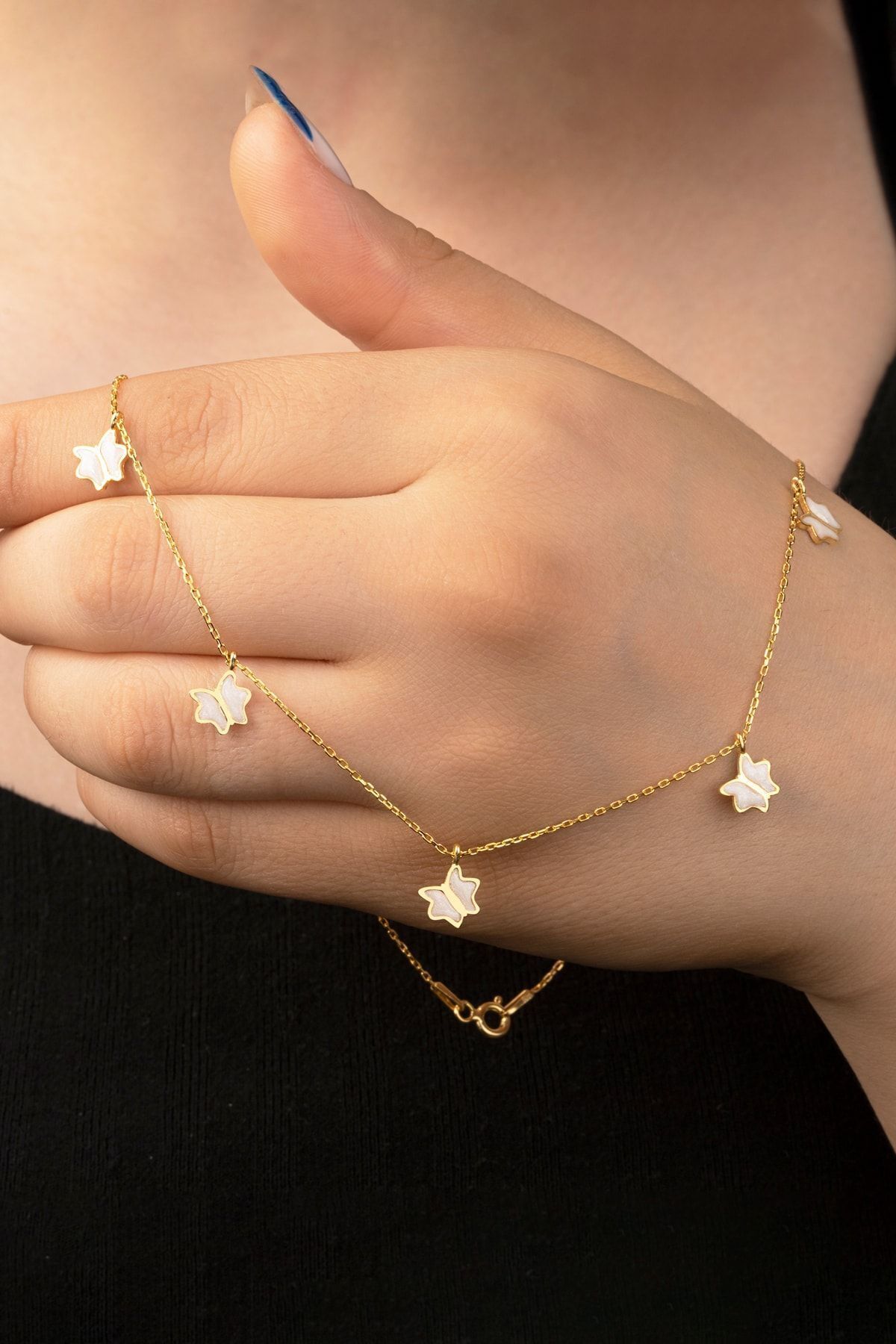 Gümüş Gold Mineli Kelebek Şans Kolye