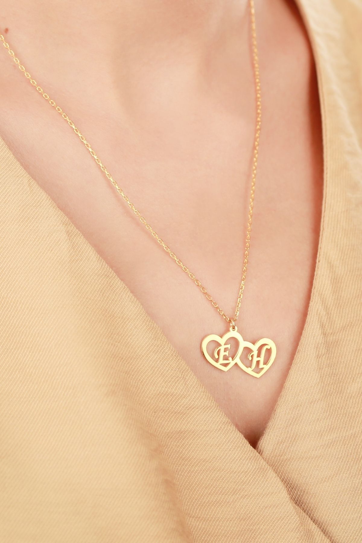 Gümüş Ikiz Kalpli Kolye