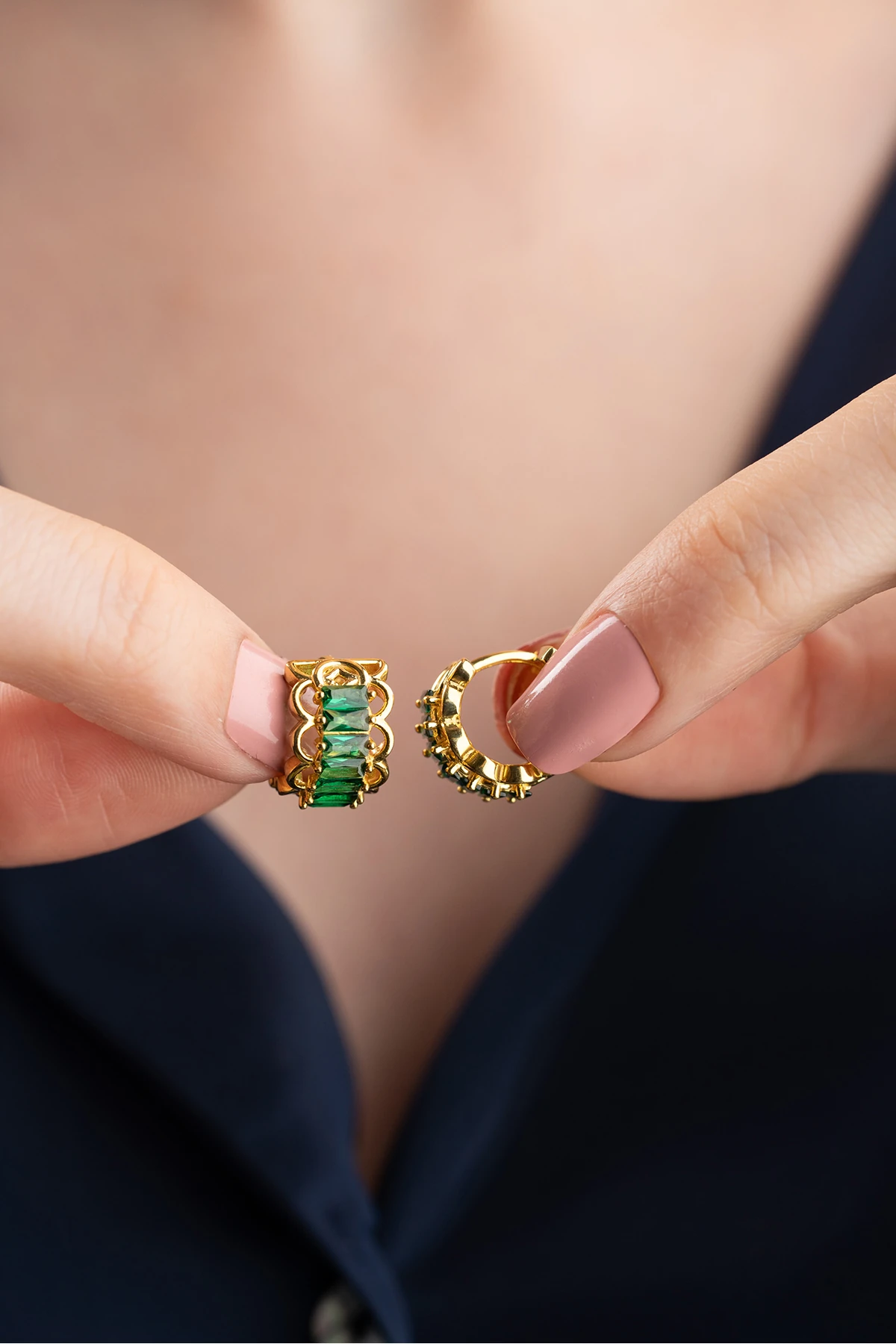 Gümüş Baget Zümrüt Küpe