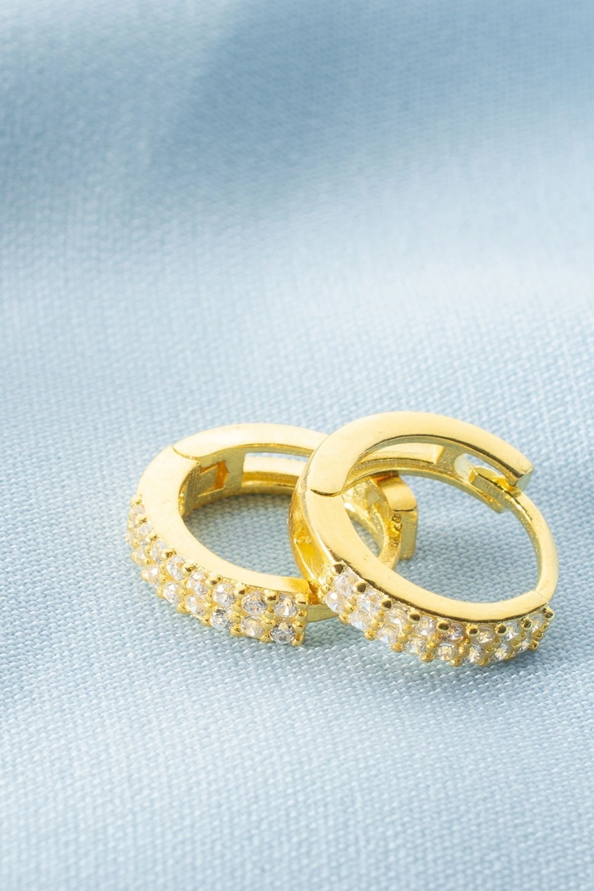 Gümüş Gold Zirkon Taşlı Halka Küpe