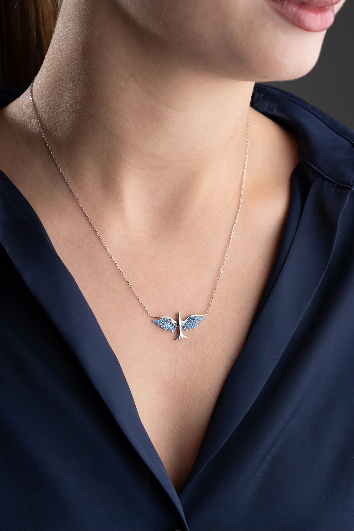 Gümüş Zirkon Taşlı Anka Kuşu Kolye