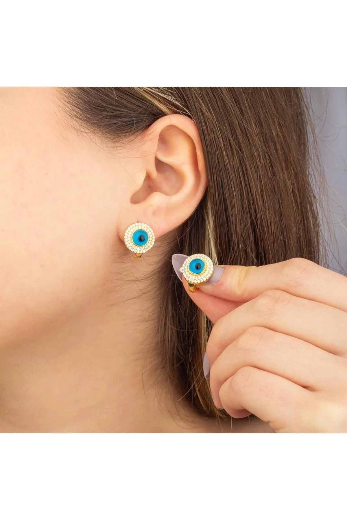 Gümüş Göz Nazarlı Küpe