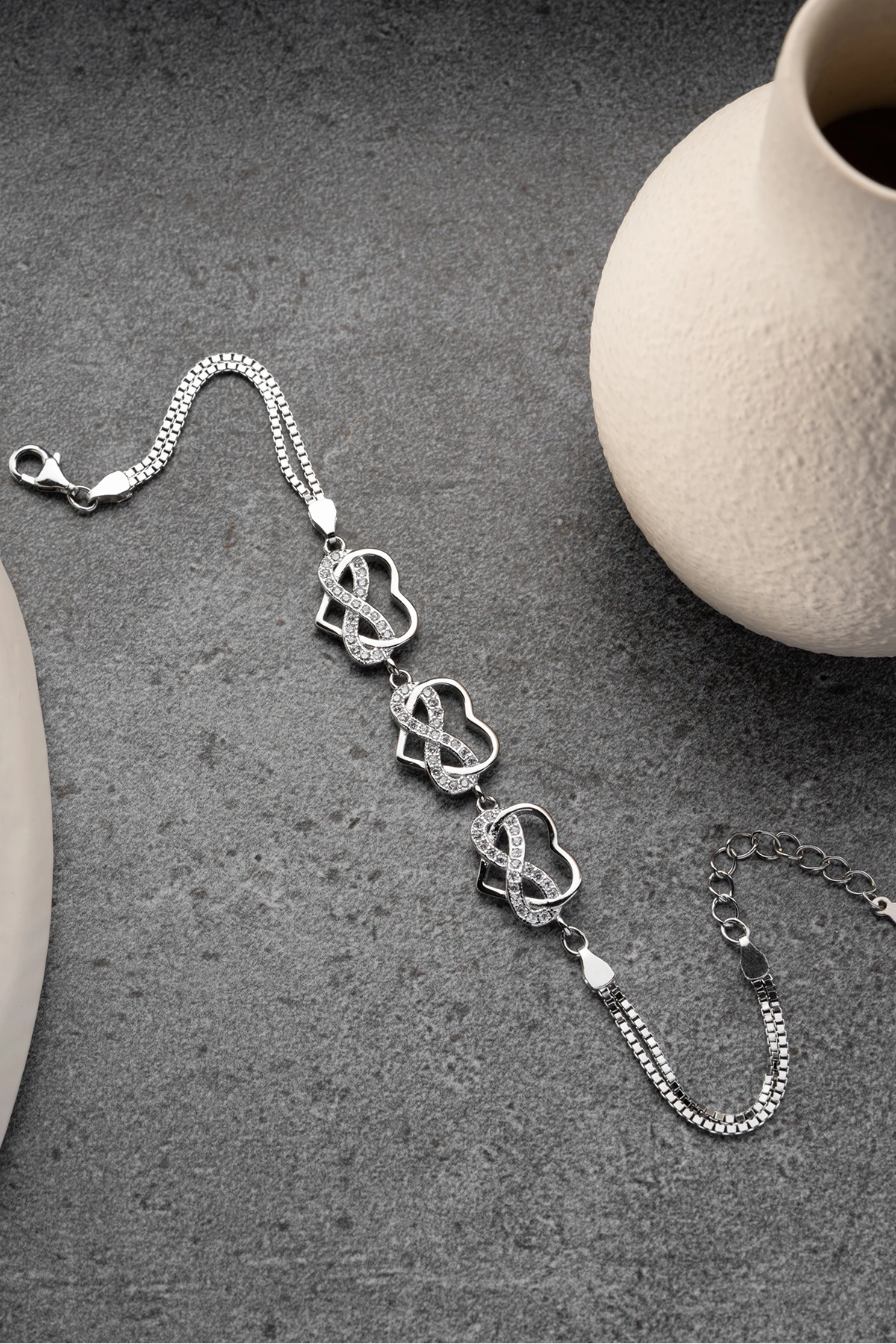 Gümüş Sonsuzluklu Kalp Bileklik