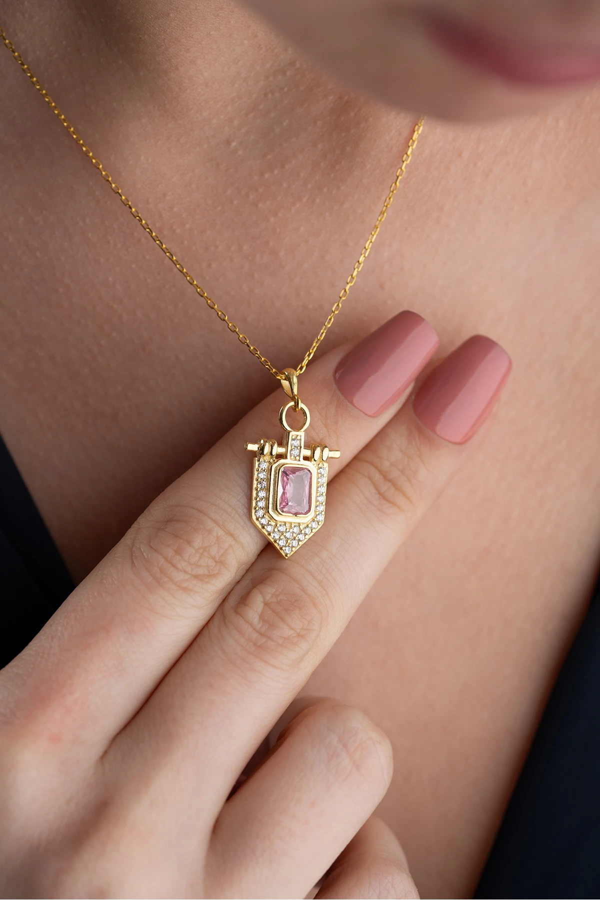 Gümüş Baget Taşlı Kolye