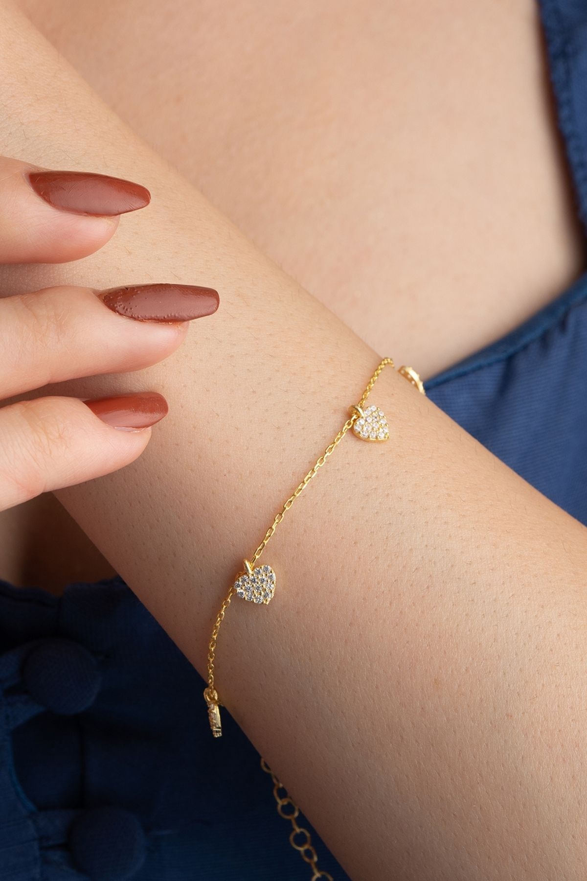 Gümüş Gold Kalpli Bileklik