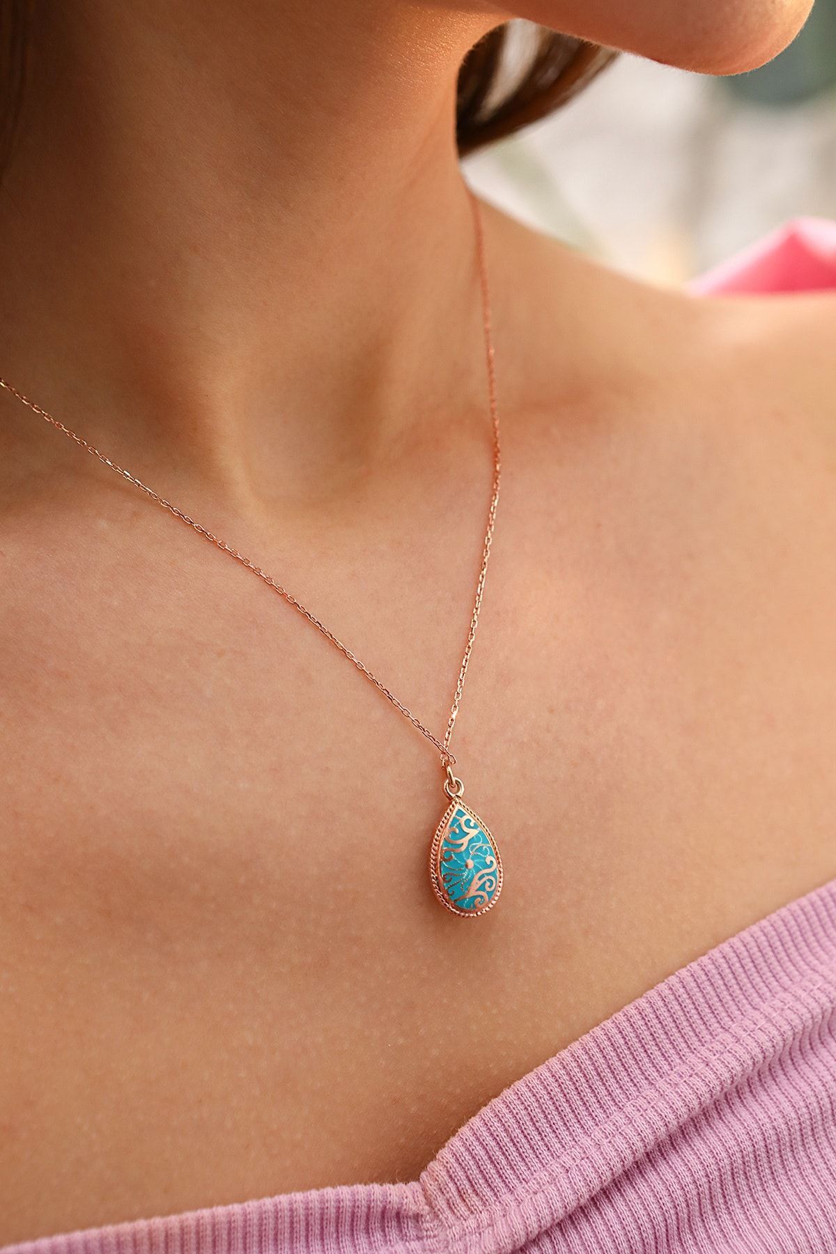 Gümüş Çift Taraflı Damla Kolye