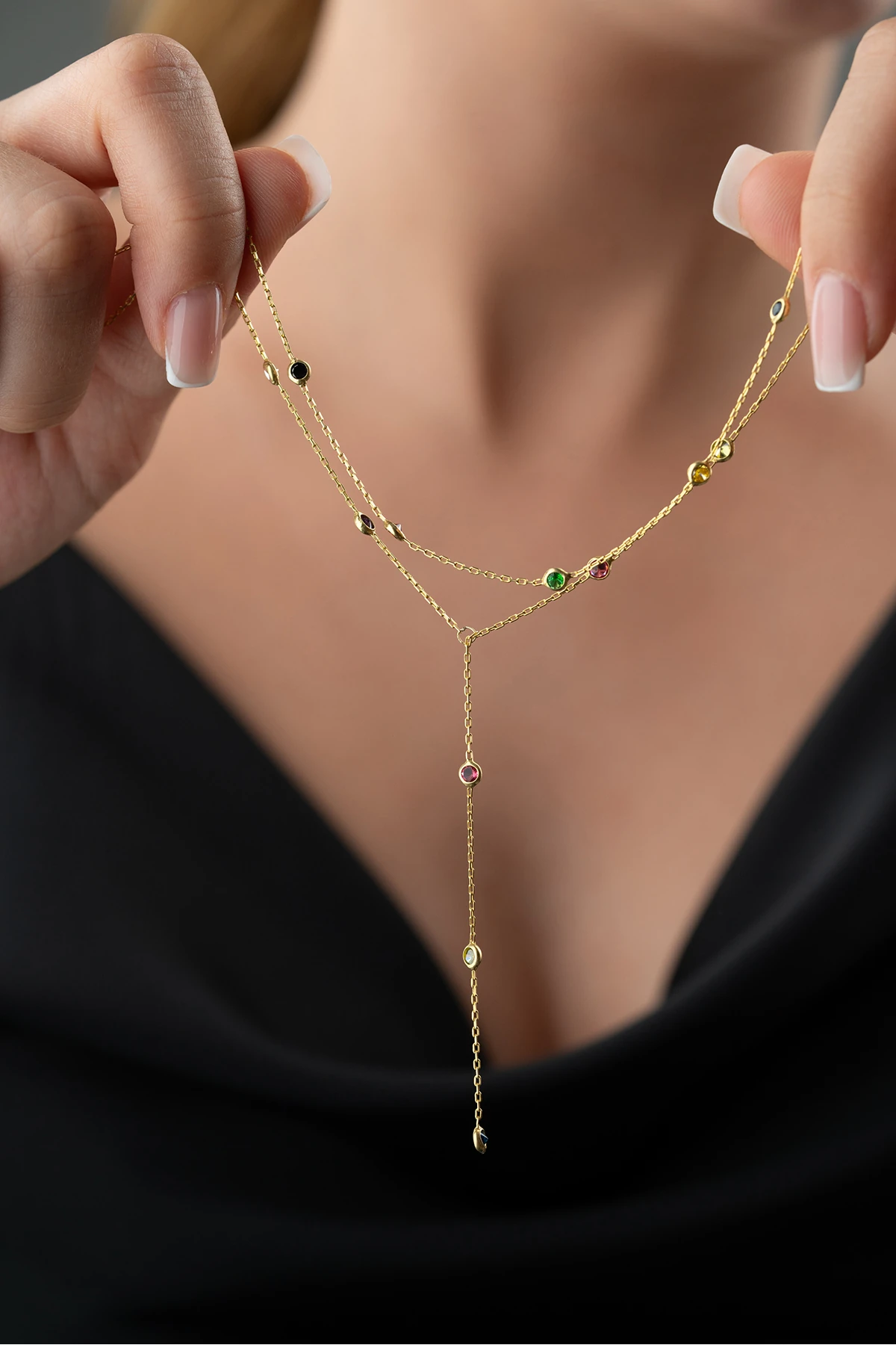 Gümüş Mix Taşlı Salaş Kolye