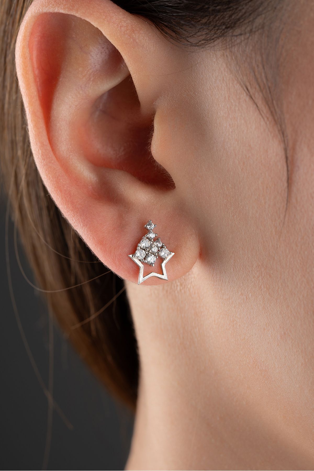 Gümüş Zirkon Taşlı Yıldız Küpe