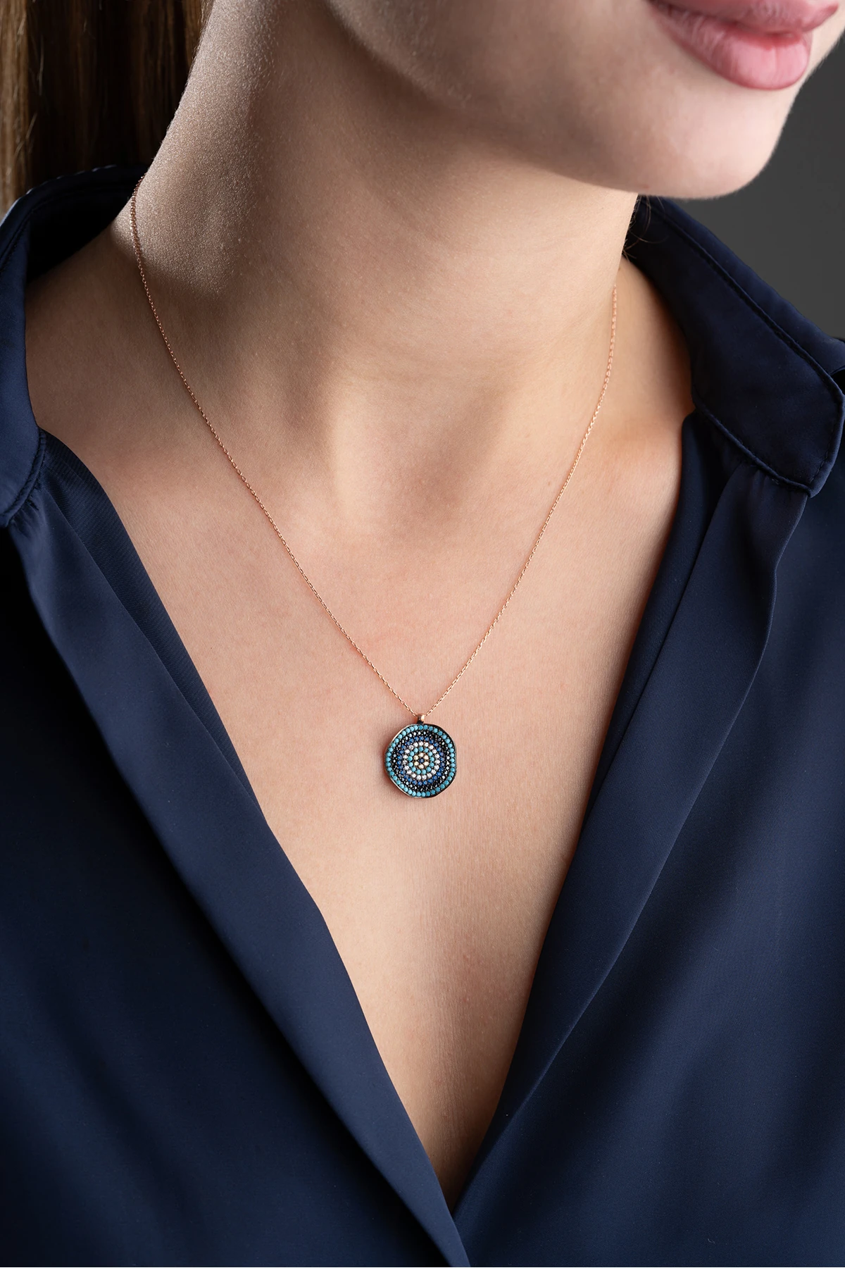 Gümüş Rose Nazarlı Kolye